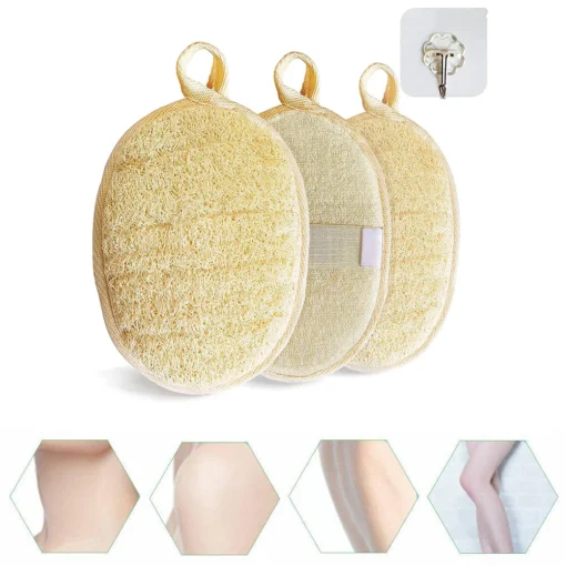 3pc Natural Loofah Body Shower Scrubber Bath Exfoliating Sponge Soft Shower Brushes With Hook Towel Sponge 1