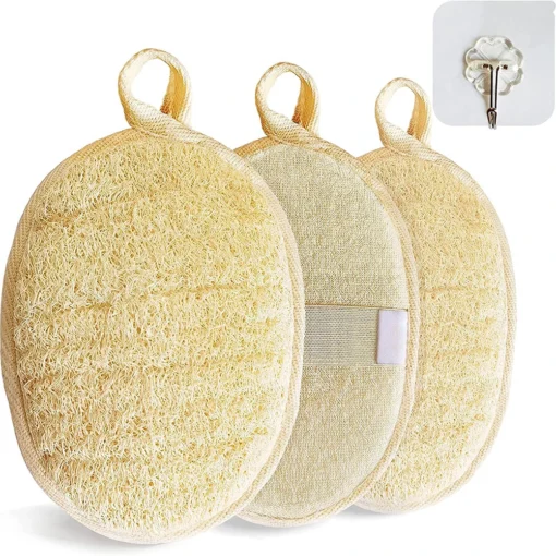 3pc Natural Loofah Body Shower Scrubber Bath Exfoliating Sponge Soft Shower Brushes With Hook Towel Sponge